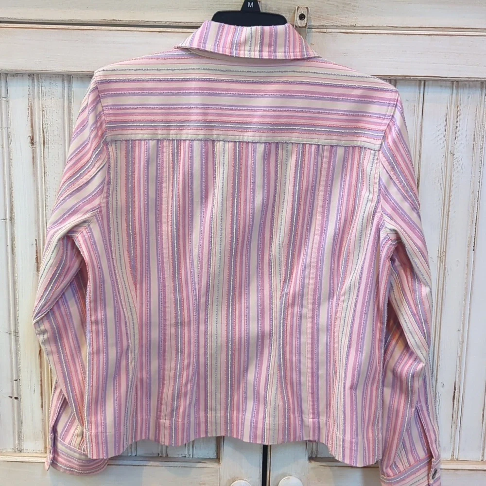 Christopher & Banks Pastel Striped Lightweight Jean Style Jacket. Medium